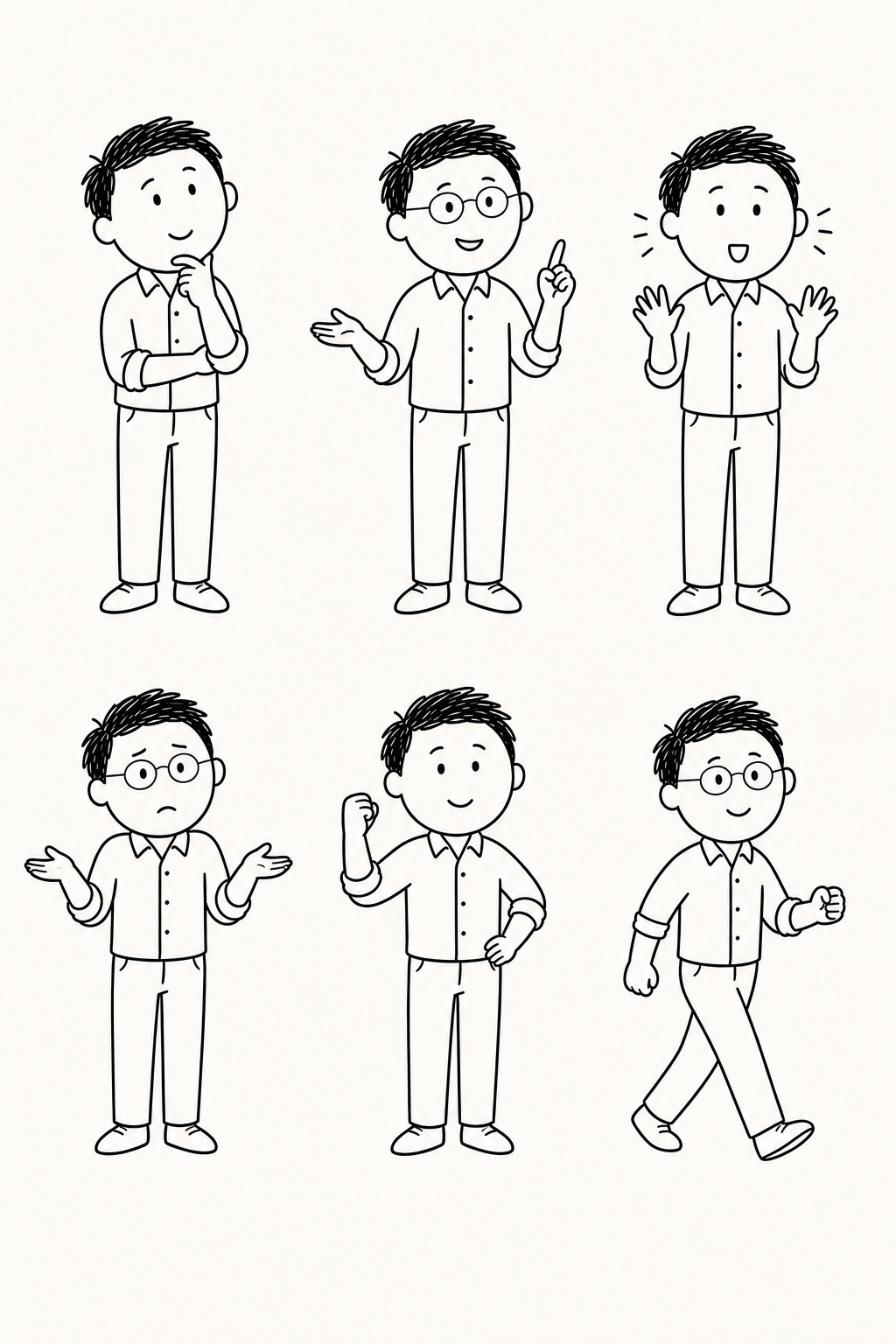 Male Simplified character pose sheet