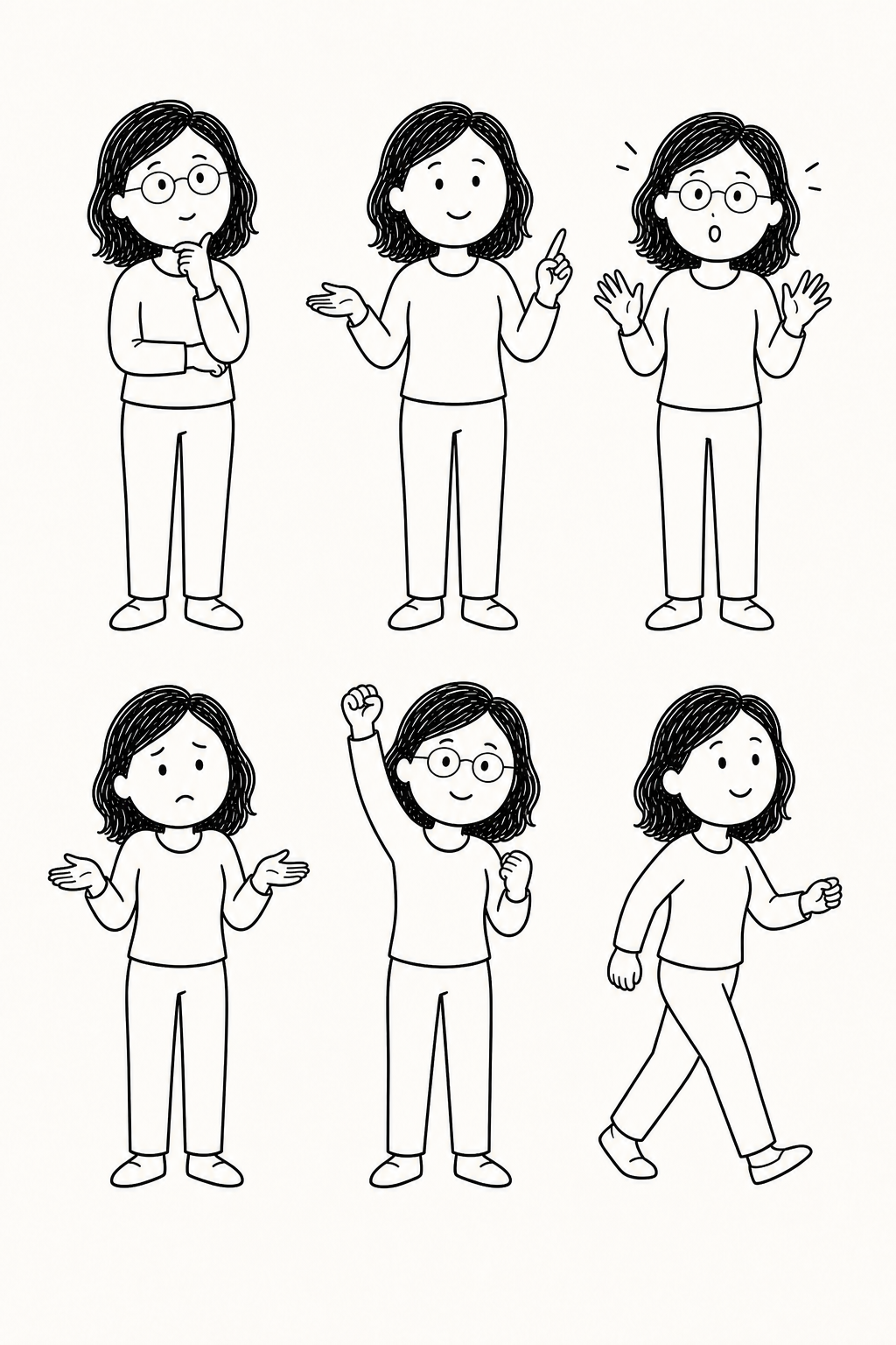 Female Simplified character pose sheet